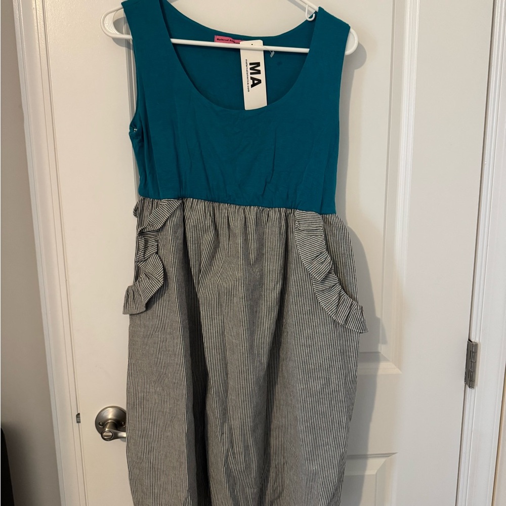 Maternal America Teal and Gray Maternity Dress